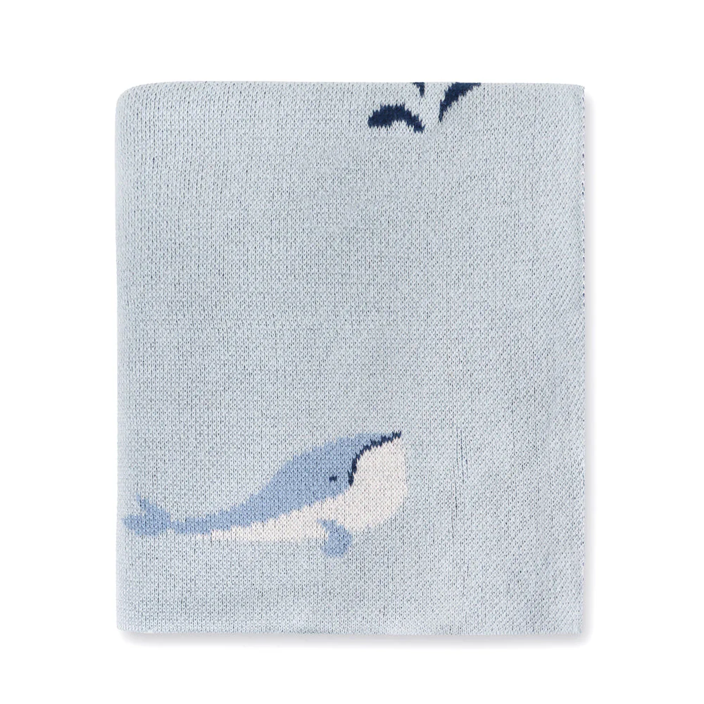 Organic Cotton Jacquard Sweater Knit Baby Blanket - Whales by Viverano Organics - Image 5
