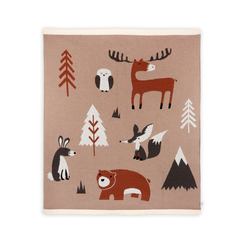 Organic Cotton Jacquard Sweater Knit Baby Blanket - Woodland Bear by Viverano Organics