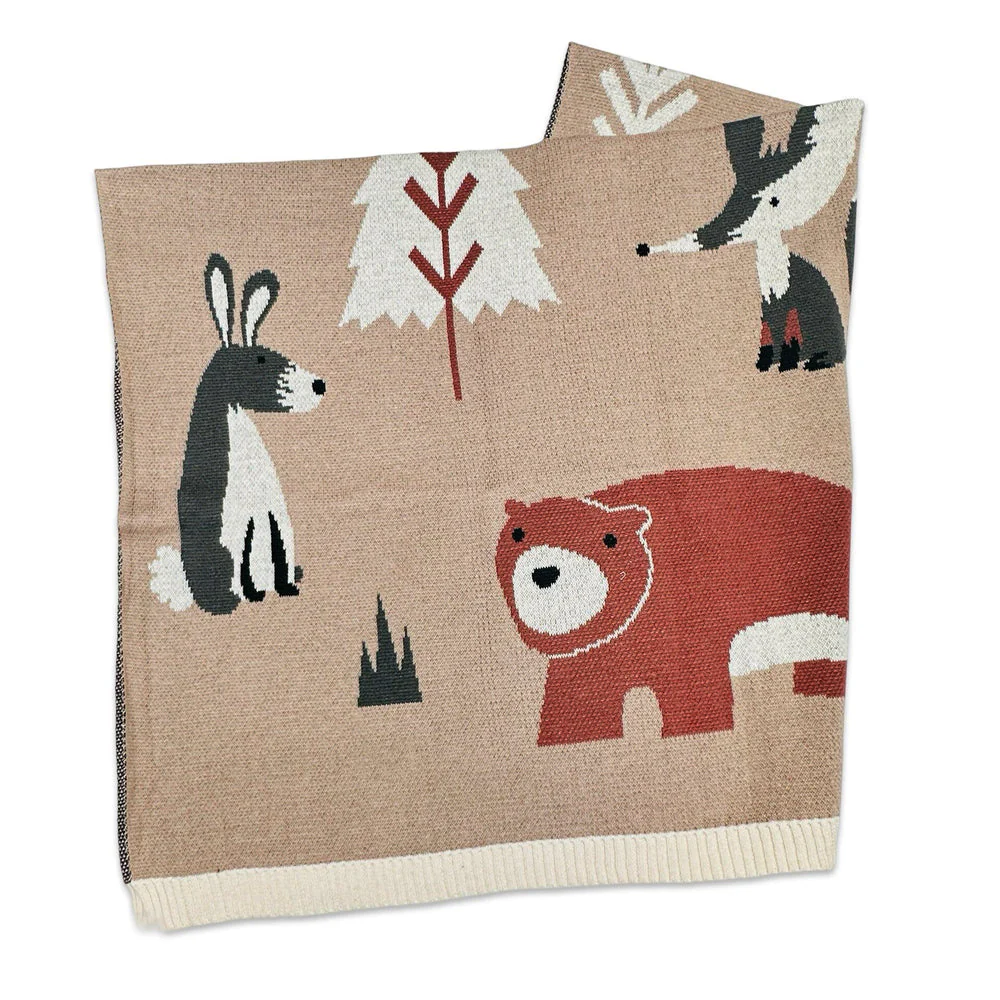 Organic Cotton Jacquard Sweater Knit Baby Blanket - Woodland Bear by Viverano Organics - Image 2