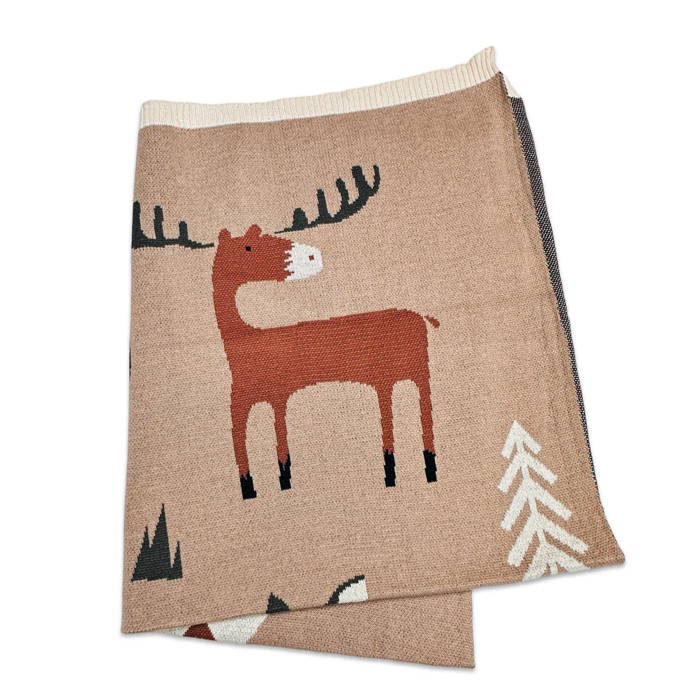 Organic Cotton Jacquard Sweater Knit Baby Blanket - Woodland Bear by Viverano Organics - Image 3