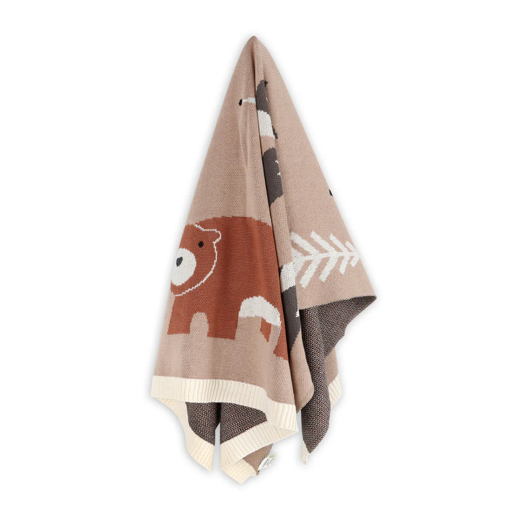 Organic Cotton Jacquard Sweater Knit Baby Blanket - Woodland Bear by Viverano Organics - Image 4