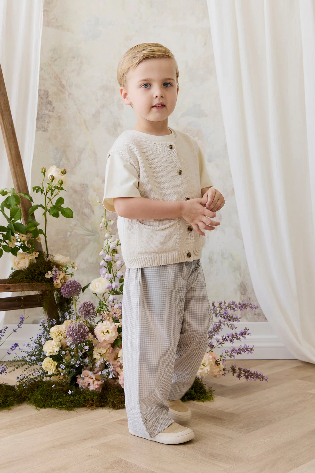 Organic Cotton Kenji Pant - Cloud Check by Jamie Kay - FINAL SALE - Image 2