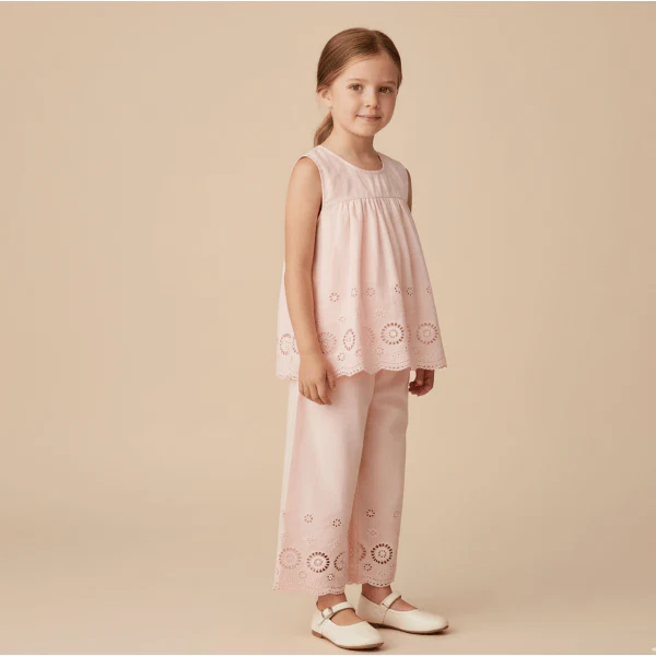 Organic Eyelet Top And Pant Set - Blush Eyelet by Makemake Organics - Image 2