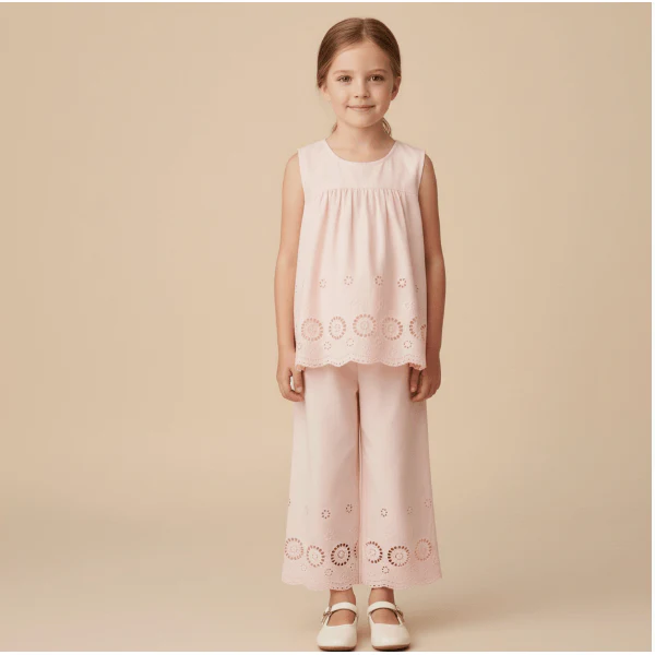 Organic Eyelet Top And Pant Set - Blush Eyelet by Makemake Organics - Image 3