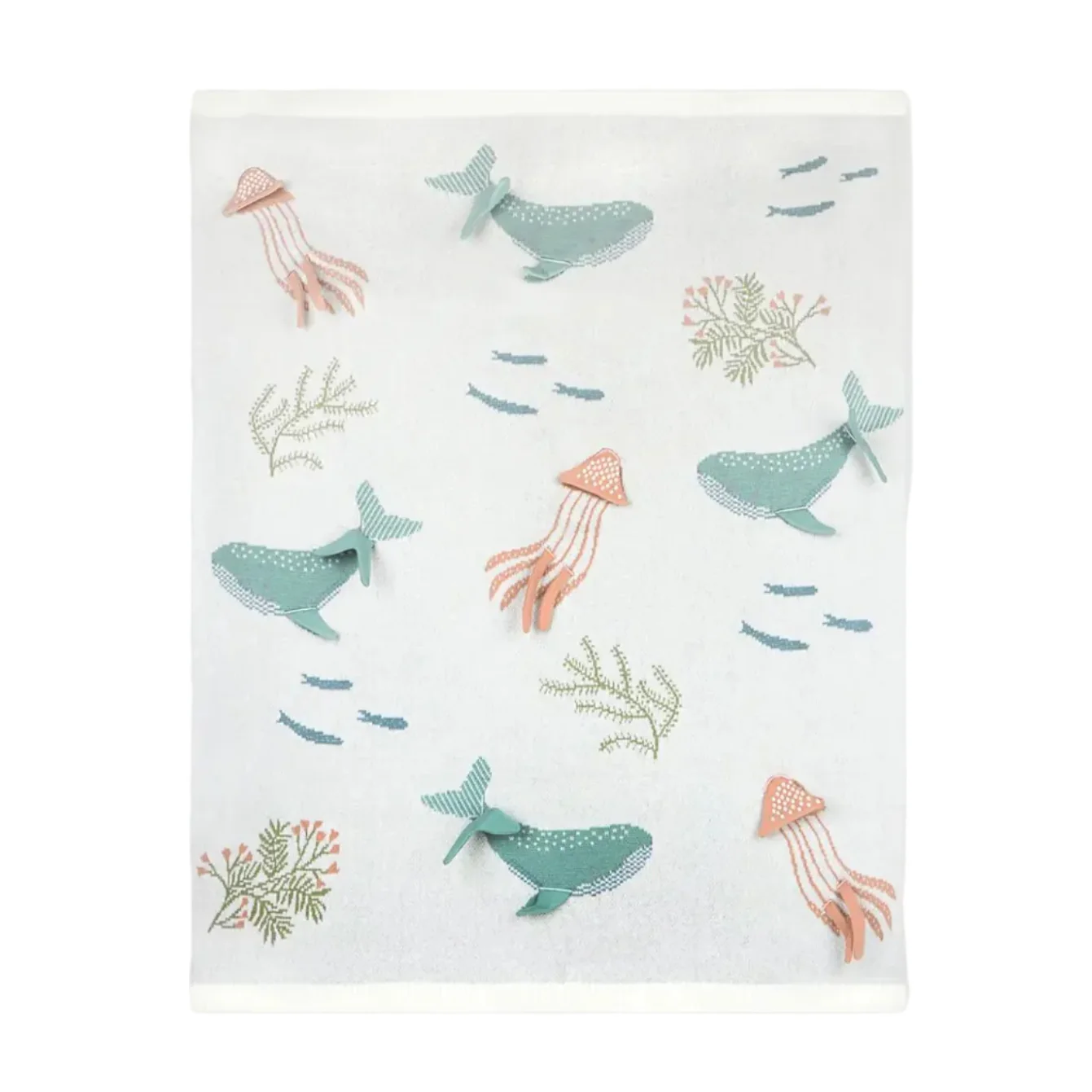 Organic Jacquard Knit Baby Blanket - Ocean Jellyfish 3D by Viverano Organics