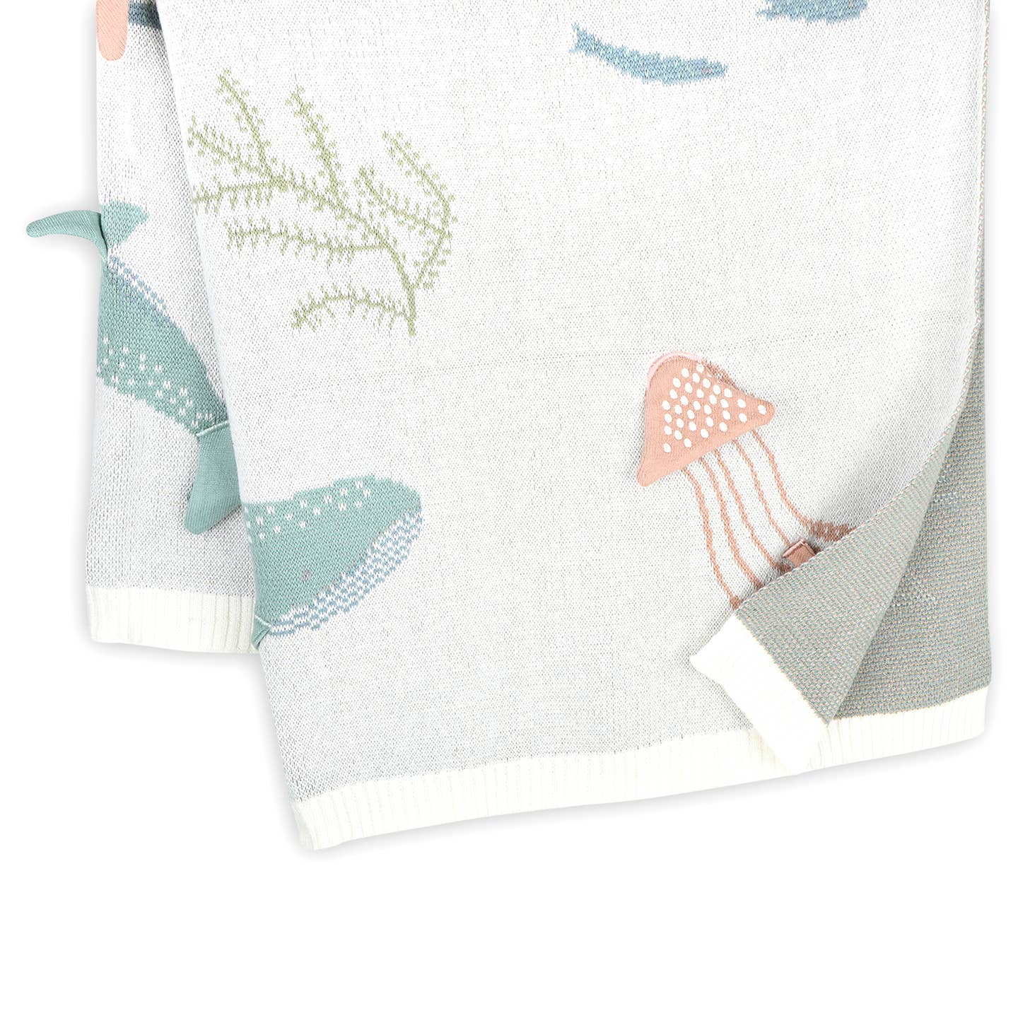 Organic Jacquard Knit Baby Blanket - Ocean Jellyfish 3D by Viverano Organics - Image 3