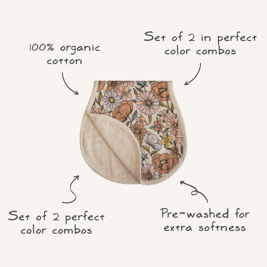 Organic Muslin Burp Cloth 2 Pack - Pastel Blooms/Fog by Mushie & Co - Image 5