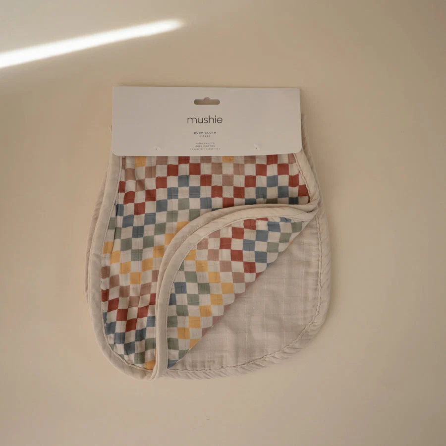 Organic Muslin Burp Cloth 2 Pack - Retro Check/Fog by Mushie & Co - Image 2
