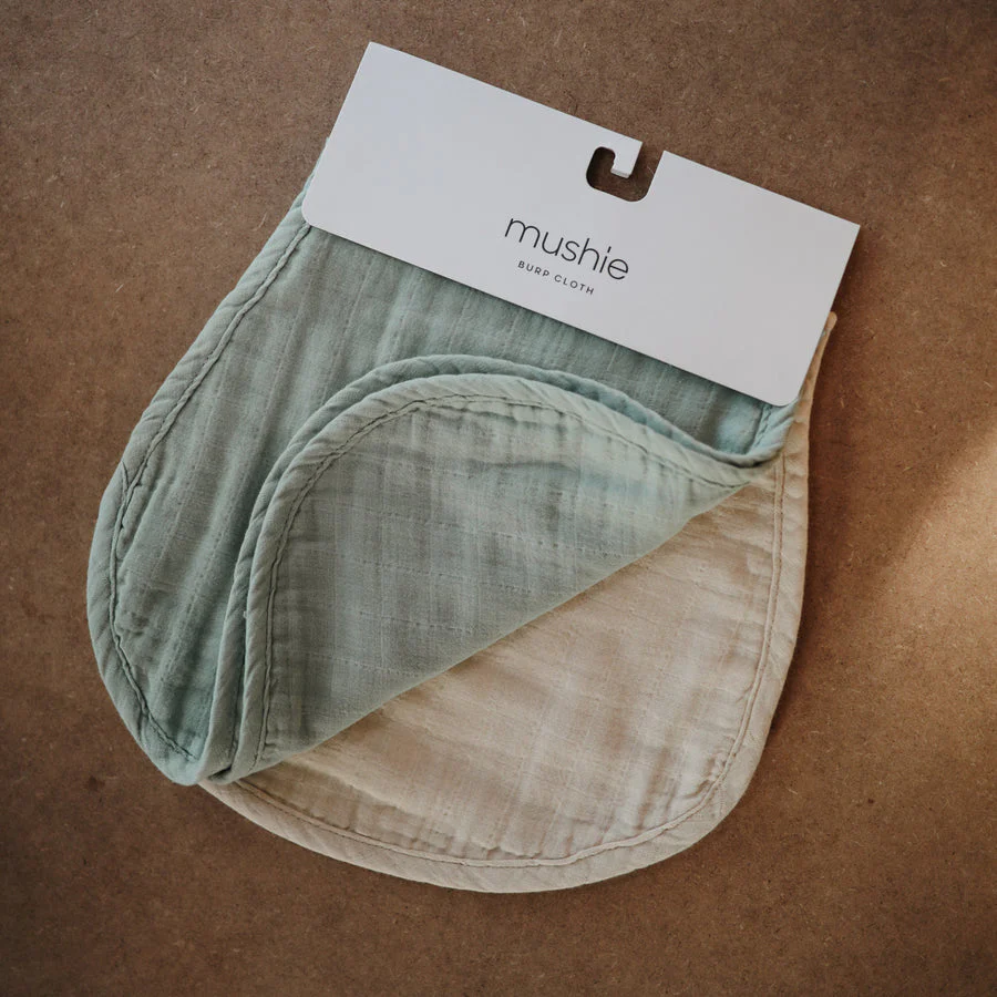 Organic Muslin Burp Cloth 2 Pack - Roman Green/Fog by Mushie & Co - Image 2