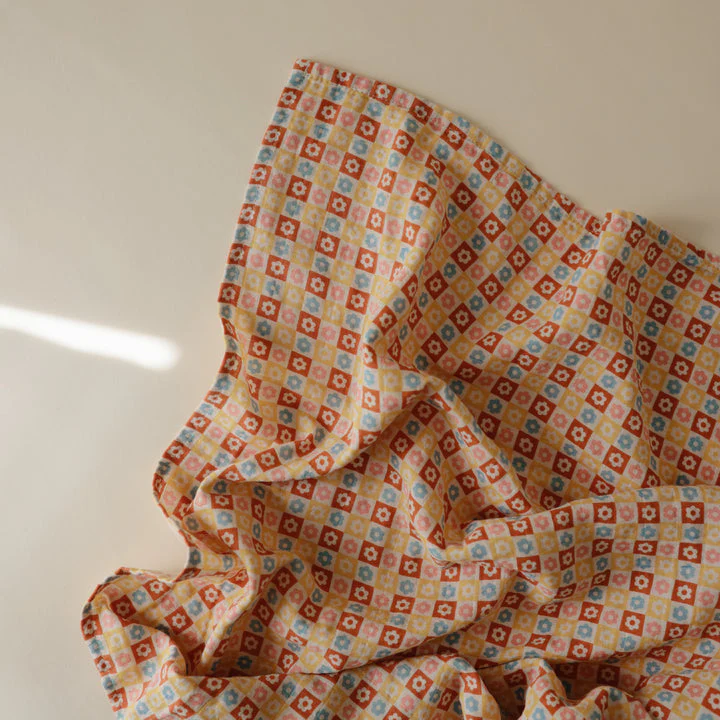 Organic Muslin Swaddle - Happy Flowers Check by Mushie & Co - Image 2