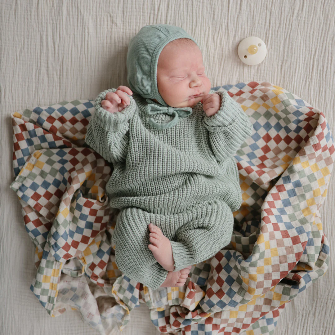 Organic Muslin Swaddle - Retro Check by Mushie & Co - Image 4