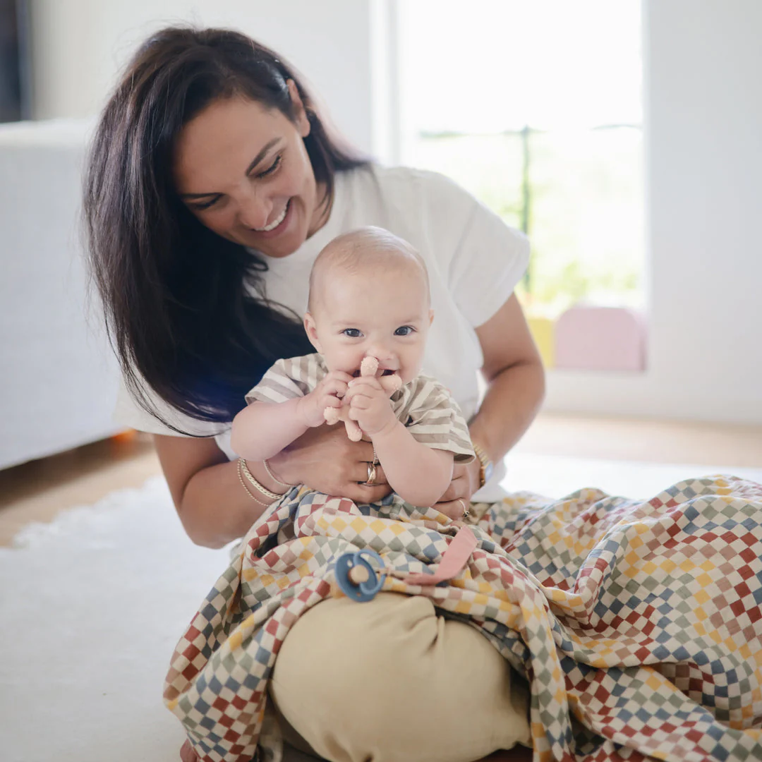 Organic Muslin Swaddle - Retro Check by Mushie & Co - Image 5