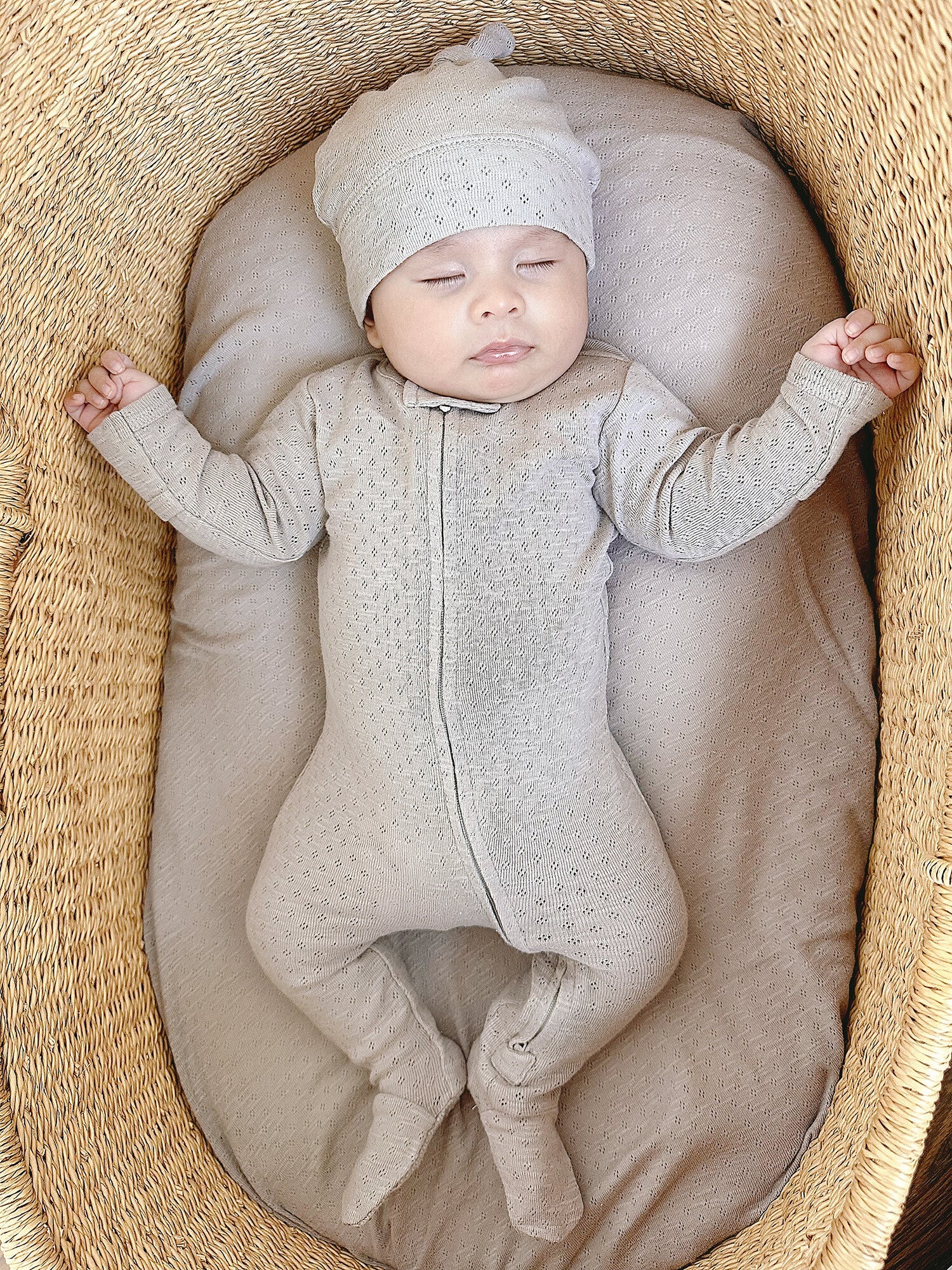 Organic Pointelle 2-Way Zipper Footie - Cloud by Loved Baby - Image 2