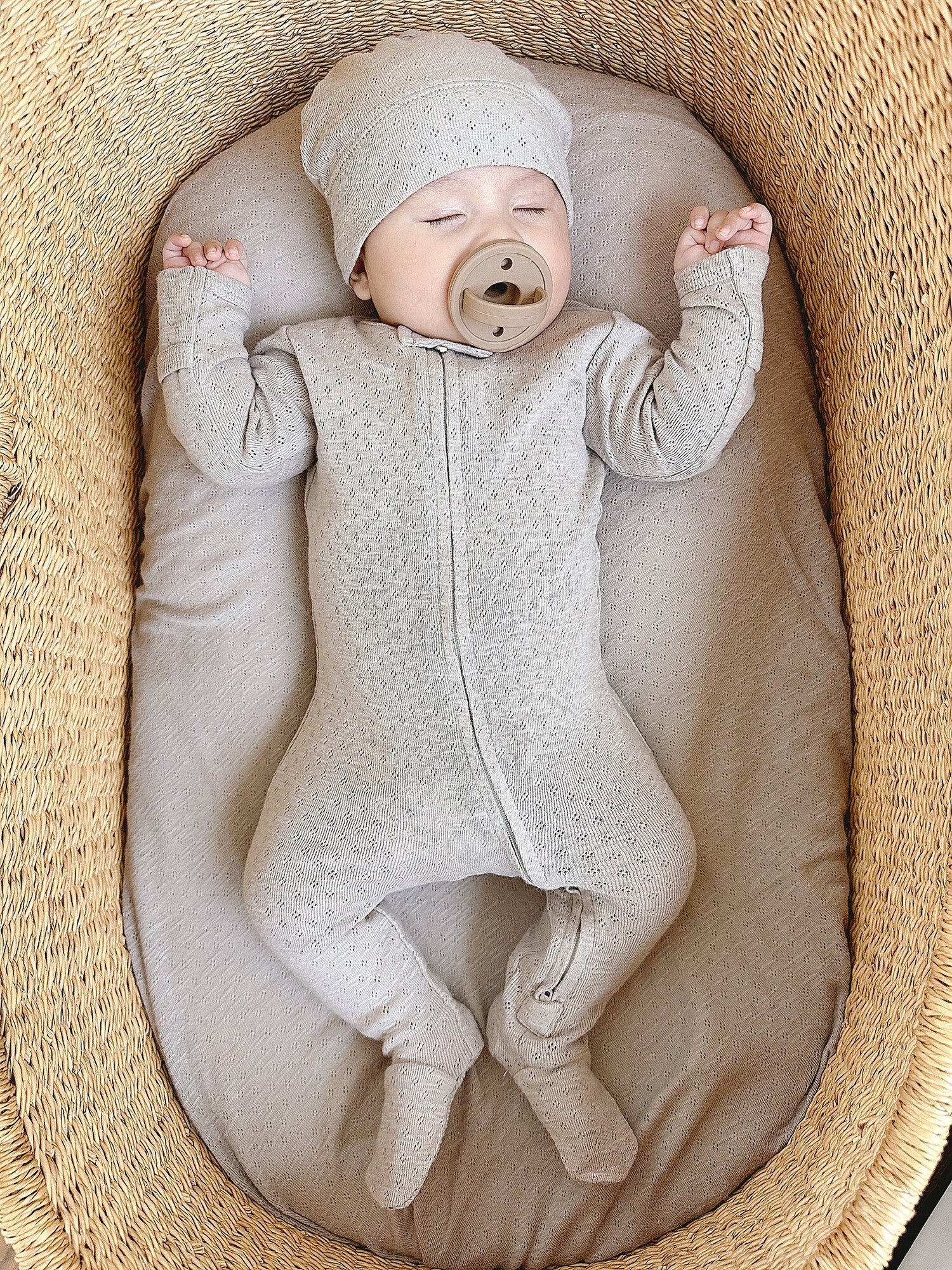 Organic Pointelle 2-Way Zipper Footie - Cloud by Loved Baby - Image 4
