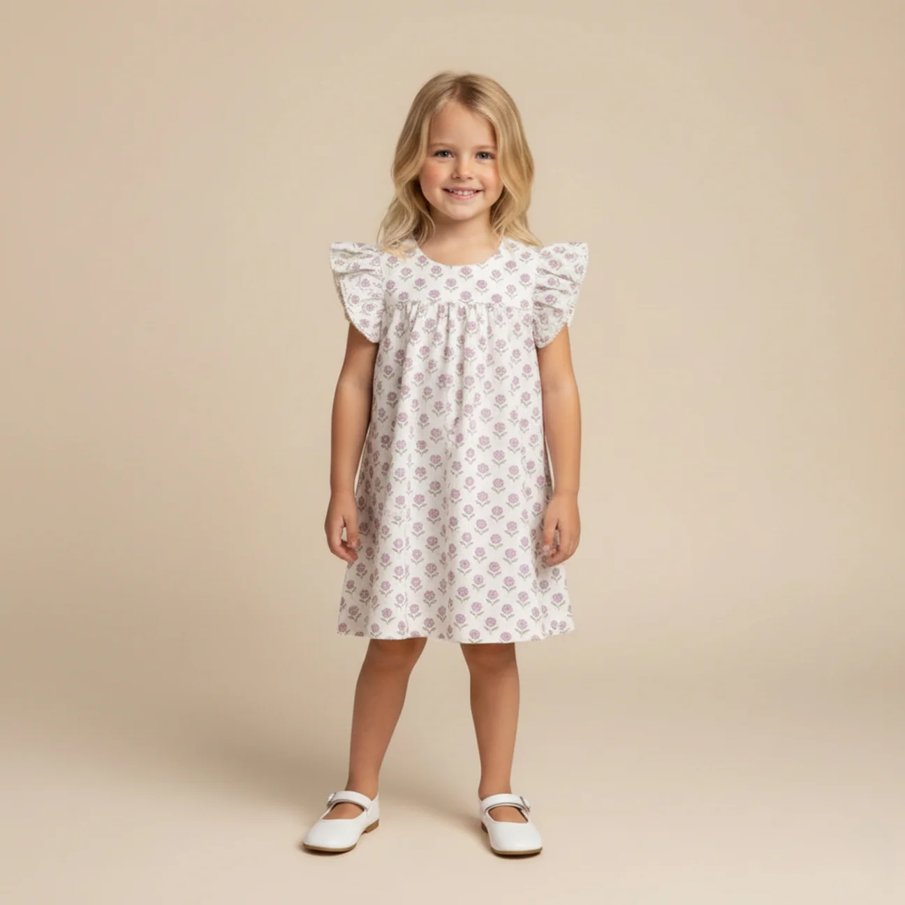 Organic Short Sleeve Flutter Dress - Lavender by Makemake Organics - Image 2