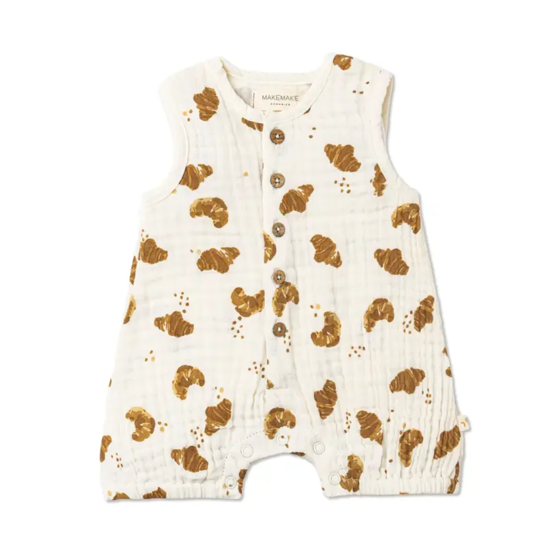 Organic Sleeveless Bubble Romper -Croissant by Makemake Organics