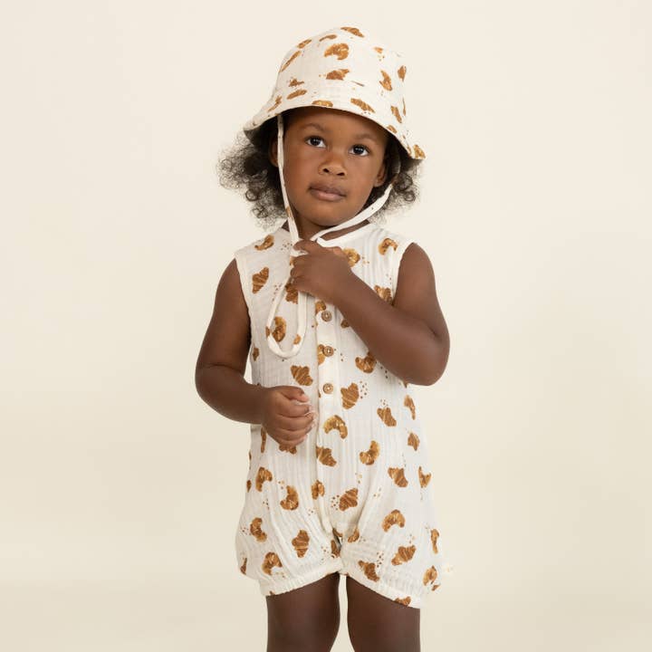 Organic Sleeveless Bubble Romper -Croissant by Makemake Organics - Image 3