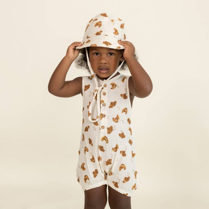 Organic Sleeveless Bubble Romper -Croissant by Makemake Organics - Image 4