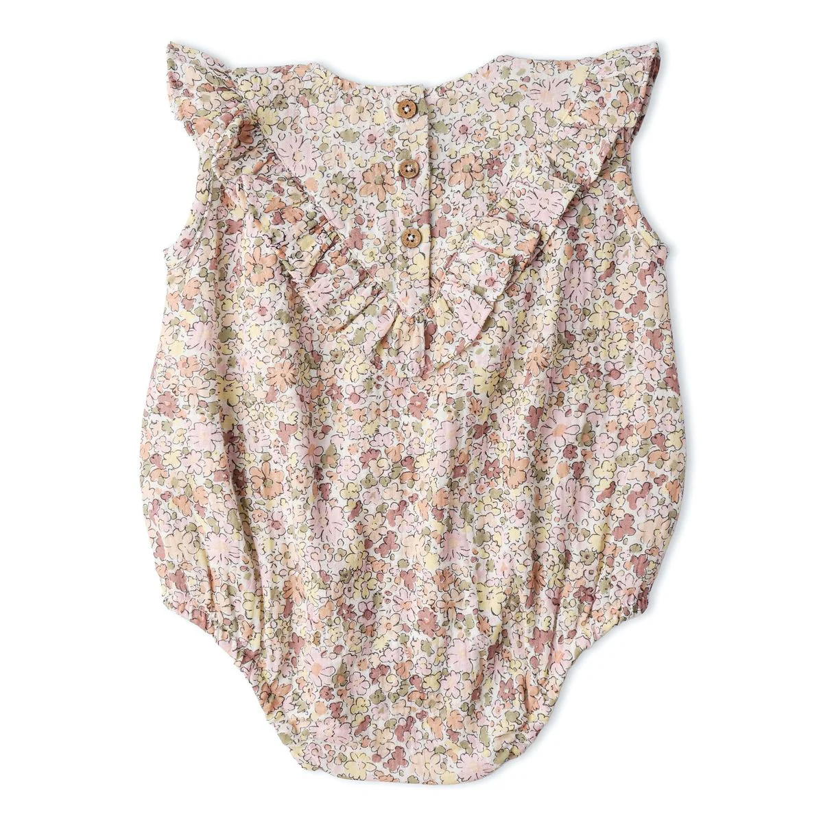 Organic Sleeveless Ruffle Bubble Romper - Pastel Bloom by Makemake Organics - Image 3