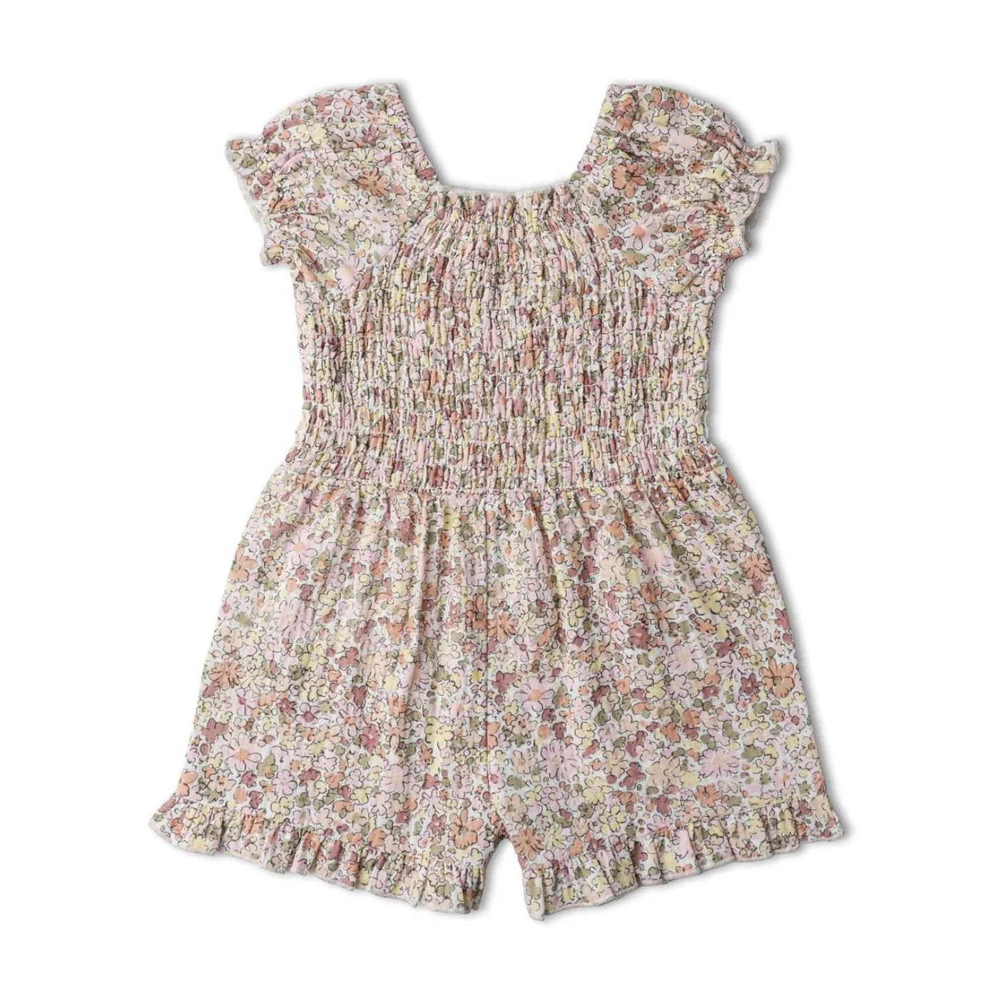 Organic Smocked Jumpsuit - Pastel Bloom by Makemake Organics