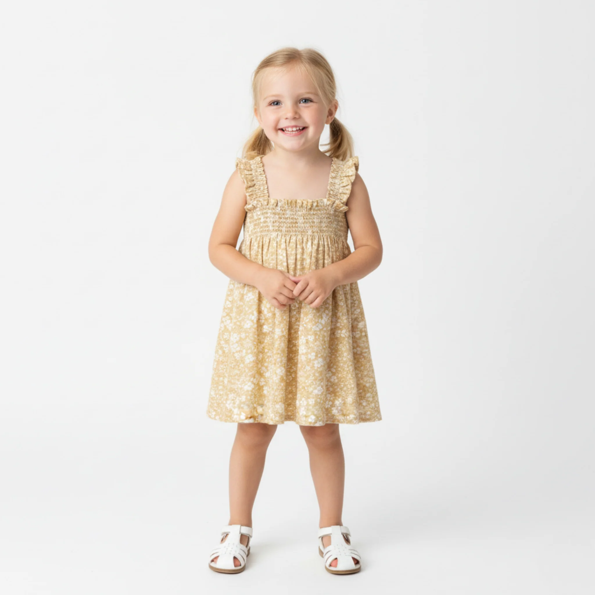 Organic Smocked Sundress - Yellow Blossom by Makemake Organics - Image 2