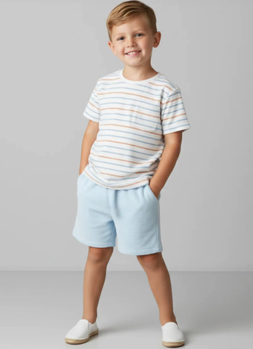 Organic Terry Tee & Shorts Set - Cabana Stripes by Makemake Organics - Image 2