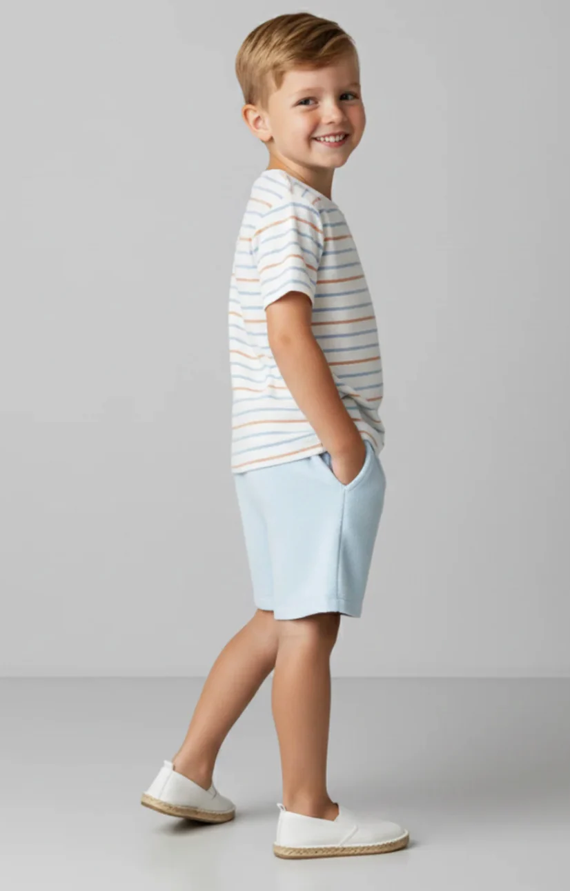 Organic Terry Tee & Shorts Set - Cabana Stripes by Makemake Organics - Image 3