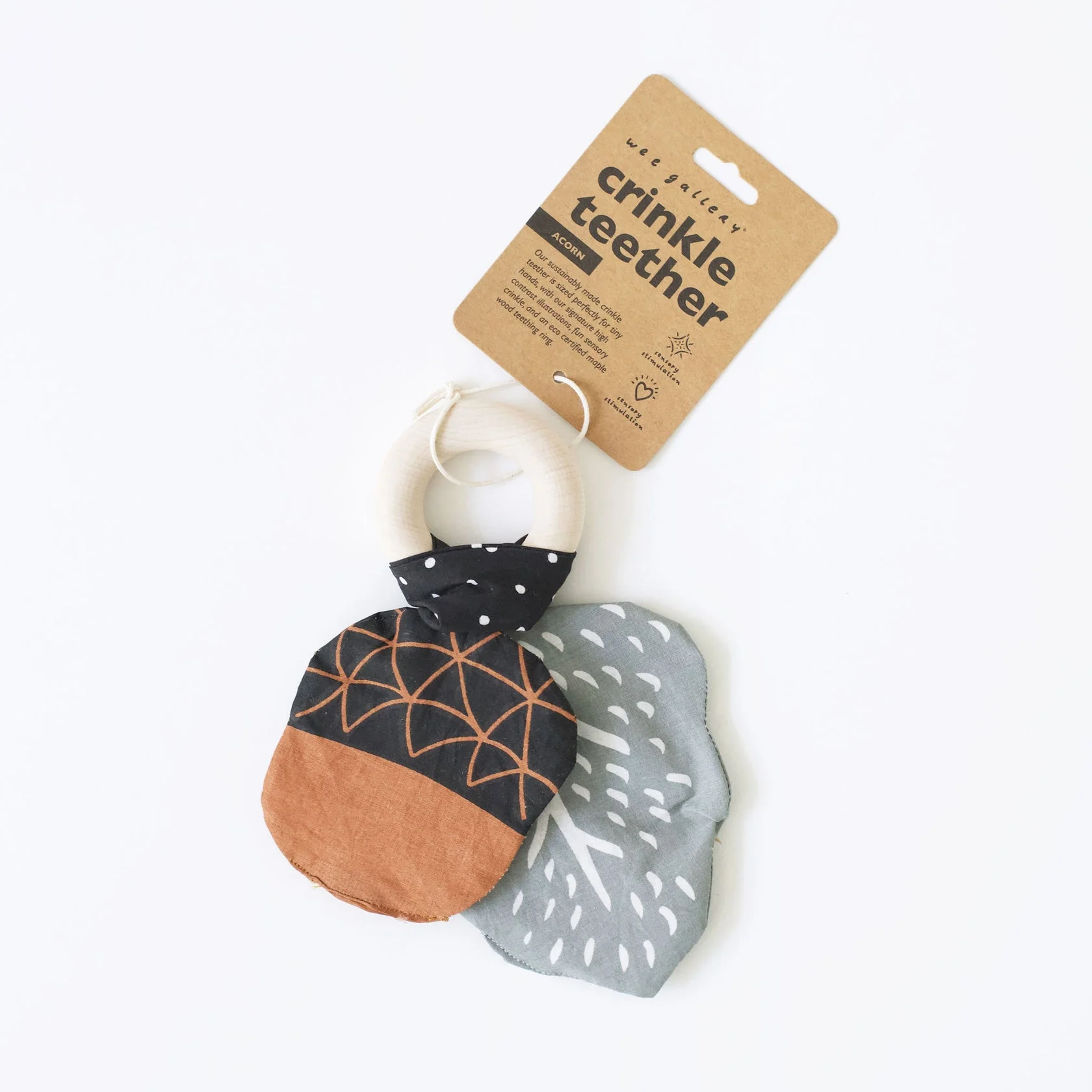Organic Crinkle Teether - Acorn by Wee Gallery - Image 4