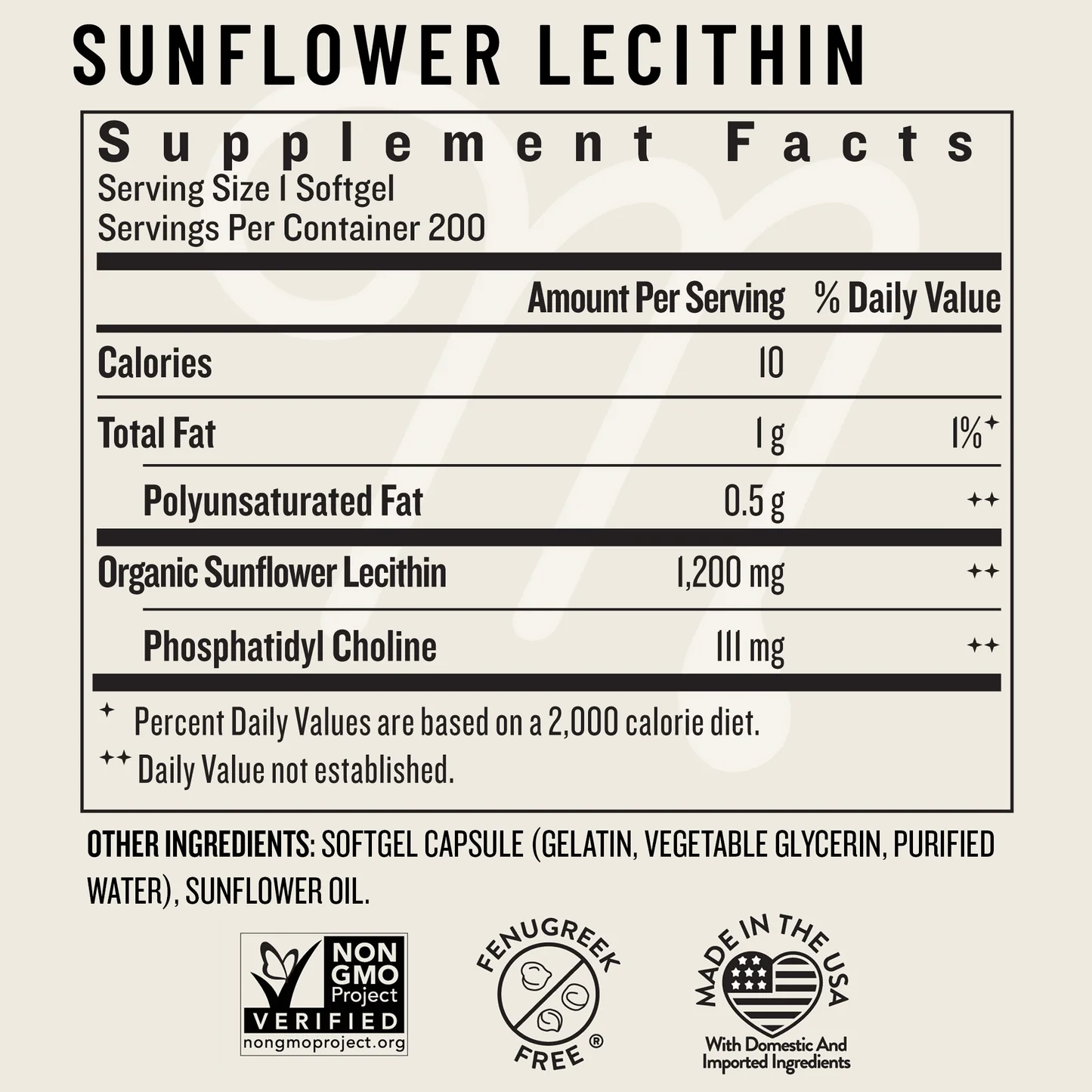 Organic Sunflower Lecithin Lactation Blend - 200 Capsules - Image 2