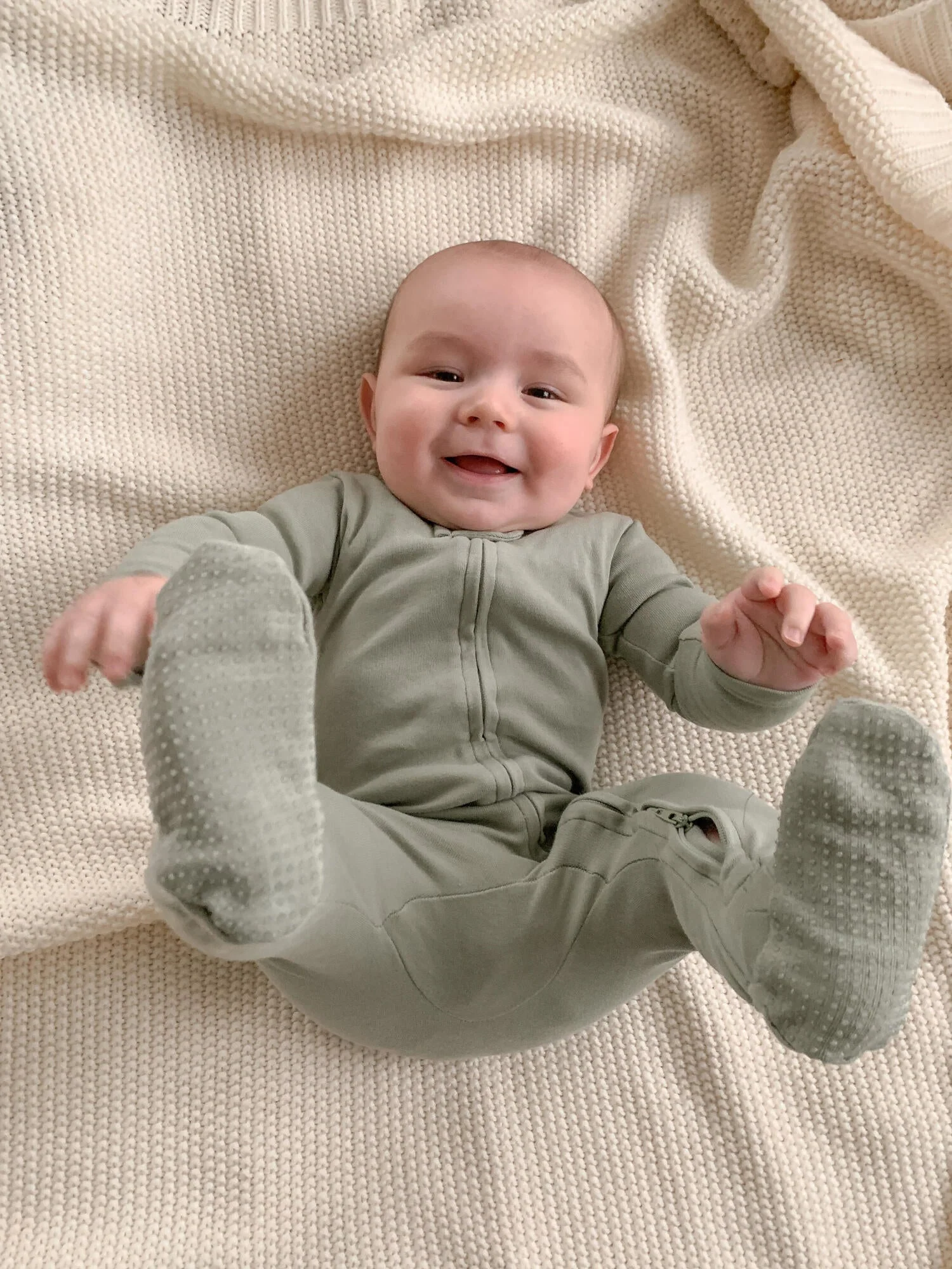 Organic Zipper Footie - Seafoam by Loved Baby - Image 3