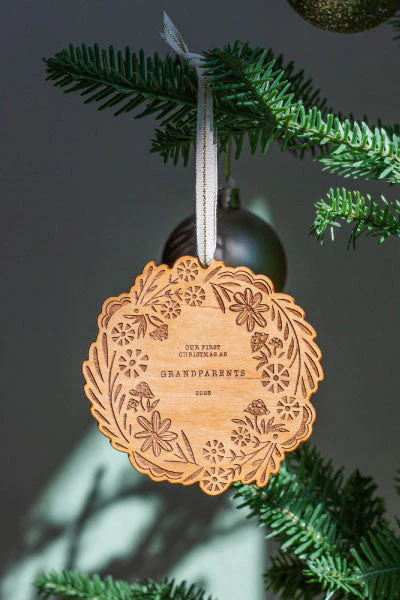 Our First Christmas As Grandparents Wreath Wood Ornament - 2025 by Hereafter - FINAL SALE - Image 2