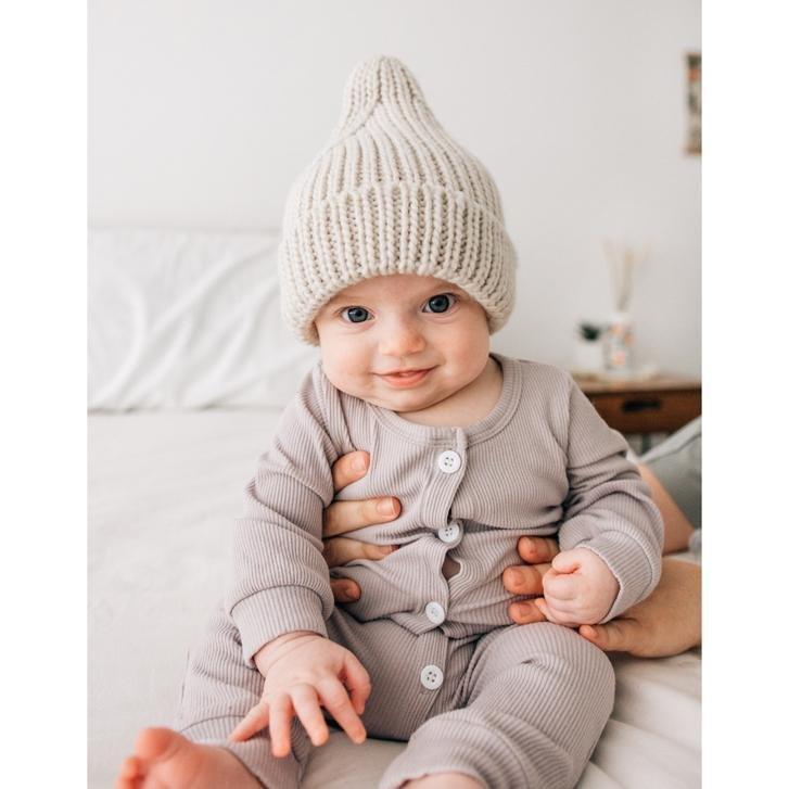 Peak Knit Beanie Hat - Oatmeal by Huggalugs - Image 3