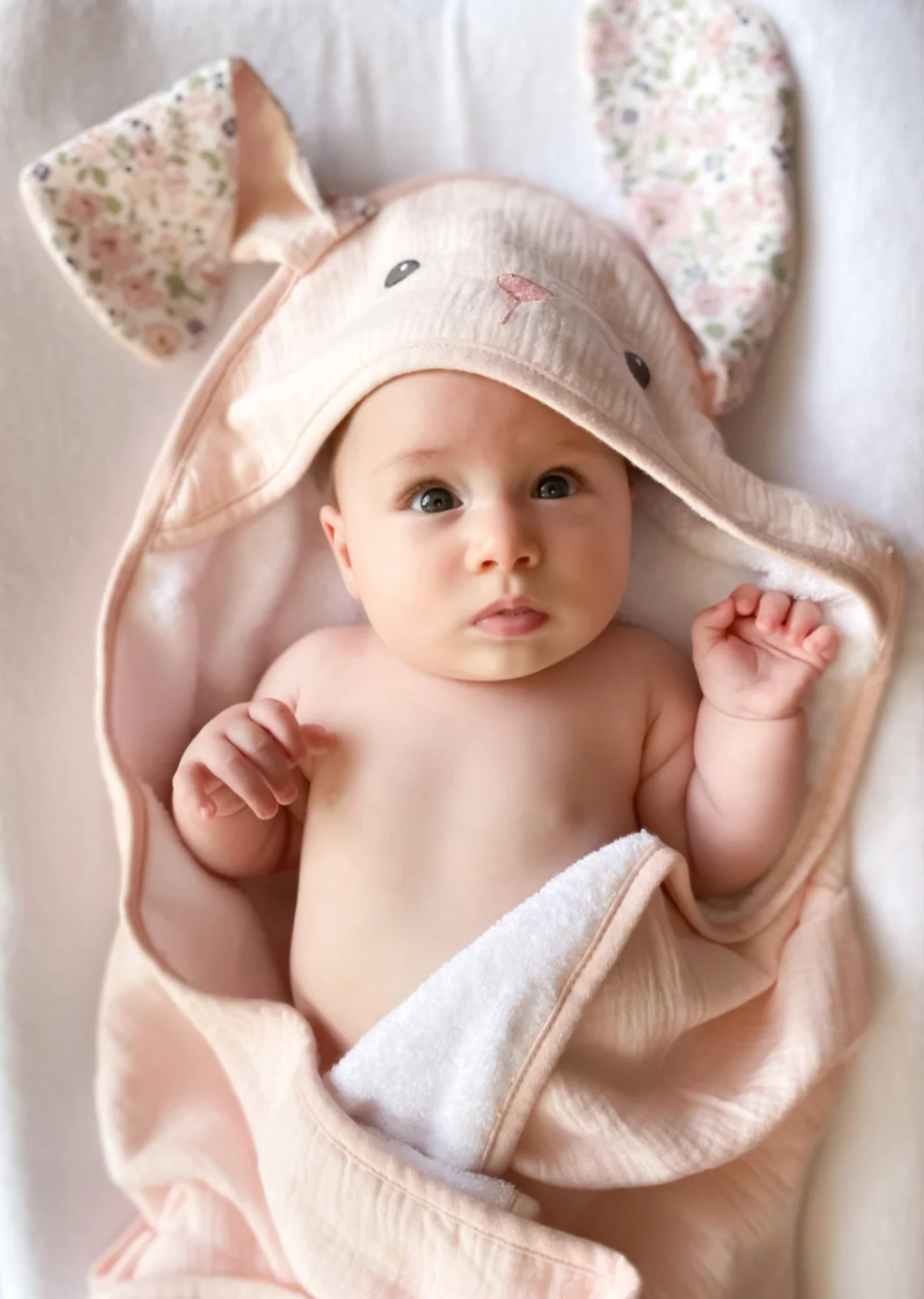 Petit Bunny Terry Muslin Baby Towel and Washcloth Set by Mon Ami - Image 2