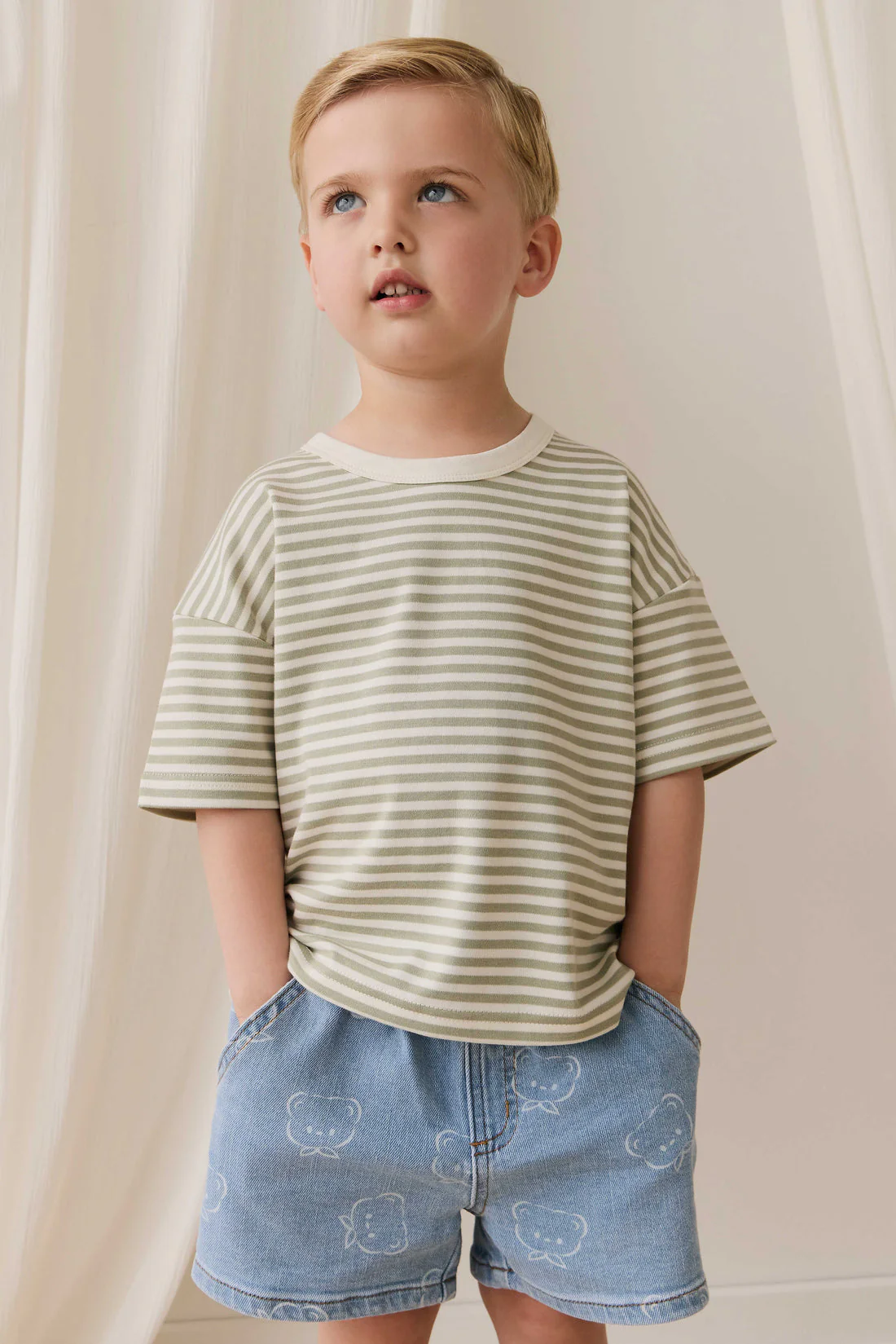 Pima Cotton Wesley Tee - Narrow Stripe Lichen/Cloud by Jamie Kay - Image 2