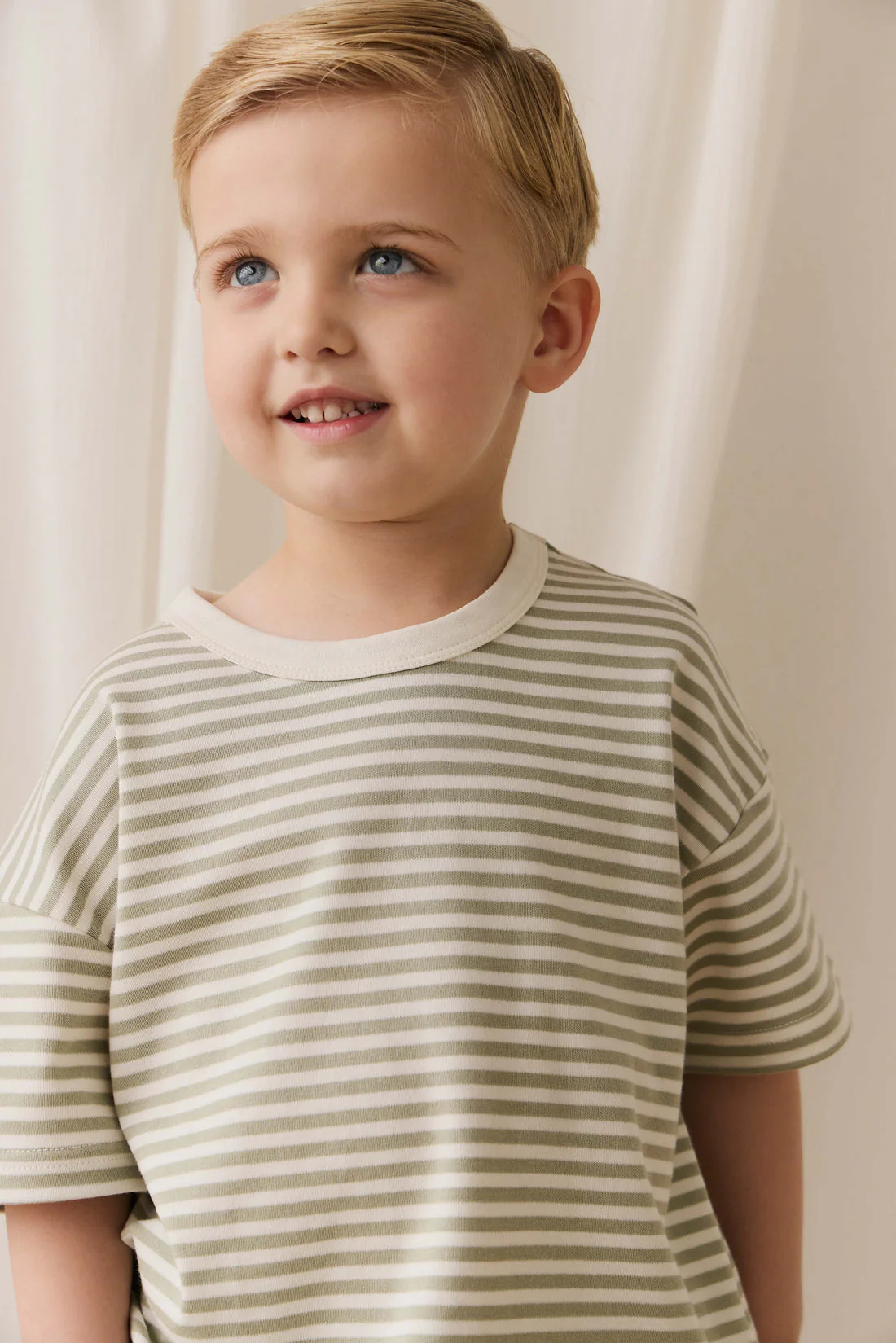 Pima Cotton Wesley Tee - Narrow Stripe Lichen/Cloud by Jamie Kay - Image 3