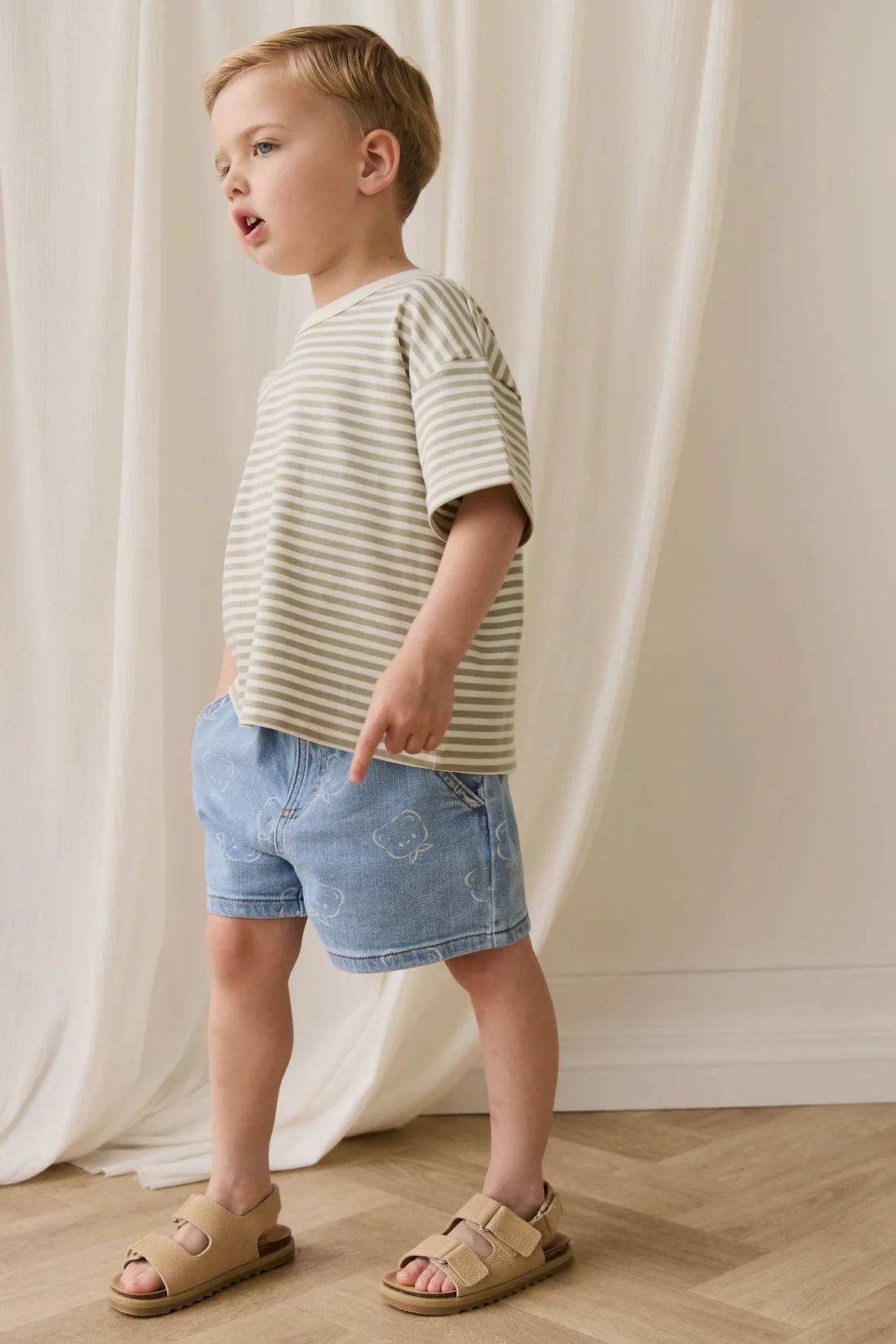 Pima Cotton Wesley Tee - Narrow Stripe Lichen/Cloud by Jamie Kay - Image 4