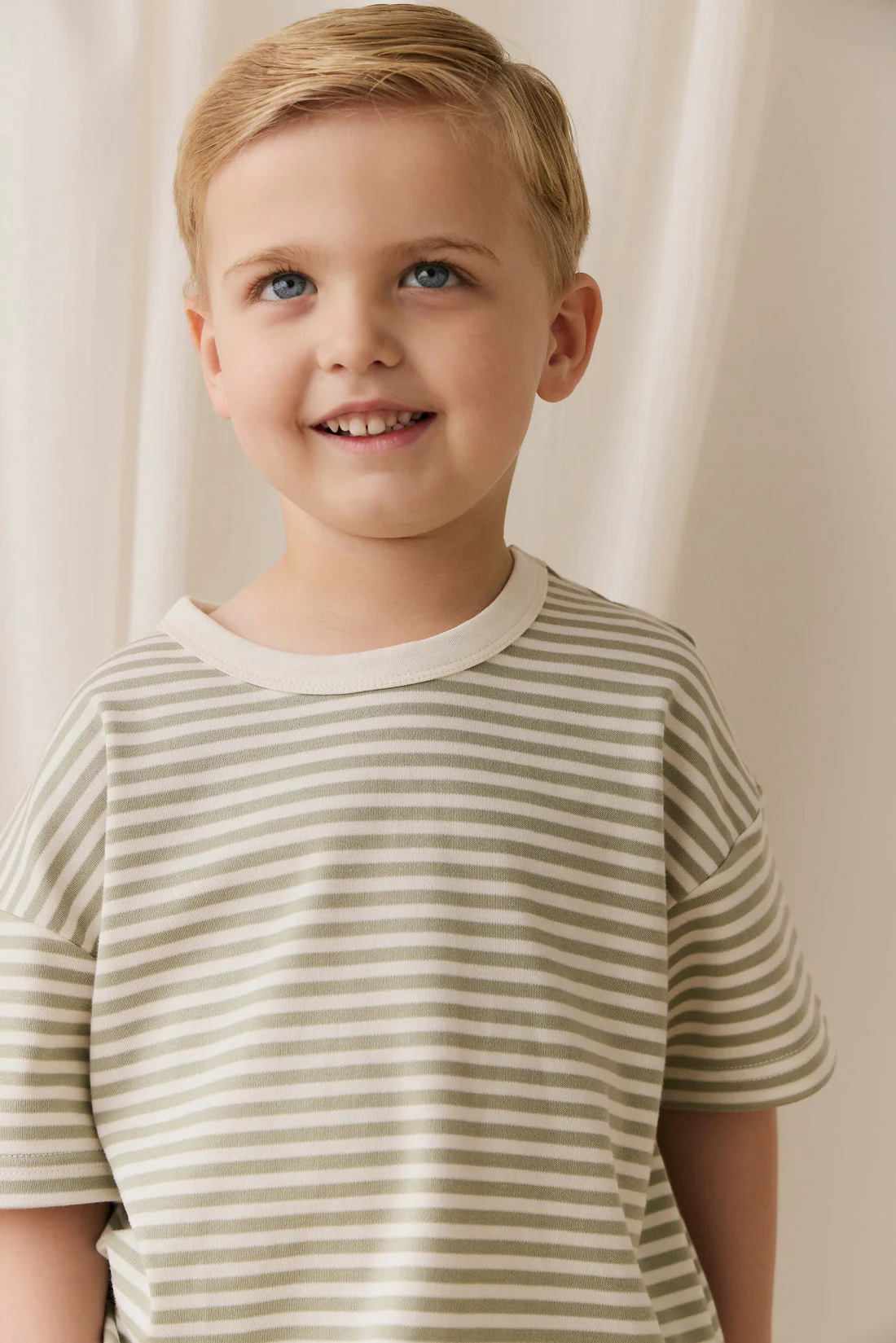 Pima Cotton Wesley Tee - Narrow Stripe Lichen/Cloud by Jamie Kay - Image 5