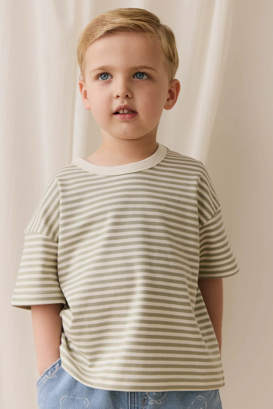 Pima Cotton Wesley Tee - Narrow Stripe Lichen/Cloud by Jamie Kay - Image 6