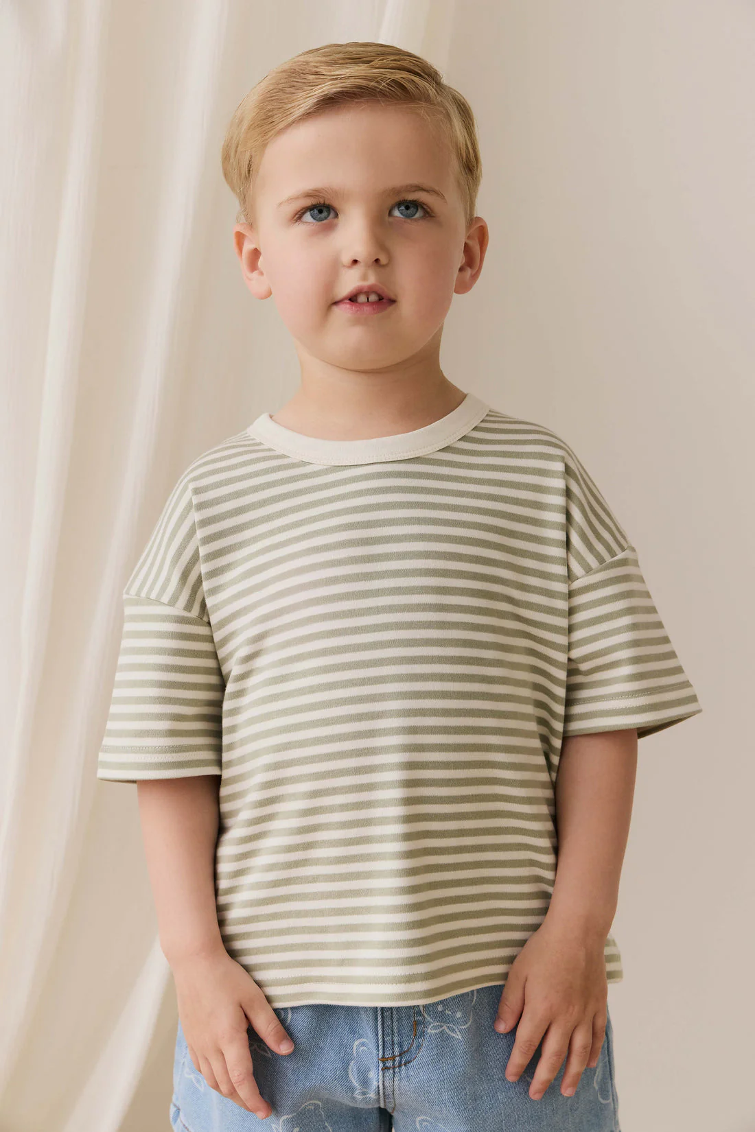 Pima Cotton Wesley Tee - Narrow Stripe Lichen/Cloud by Jamie Kay - Image 7