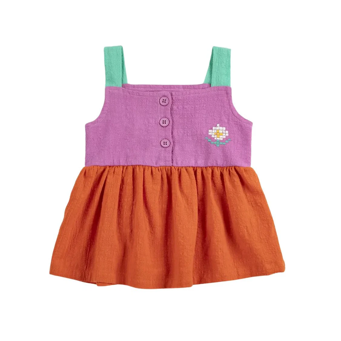 Pixel Daisy Color Block Woven Dress by Bobo Choses - FINAL SALE