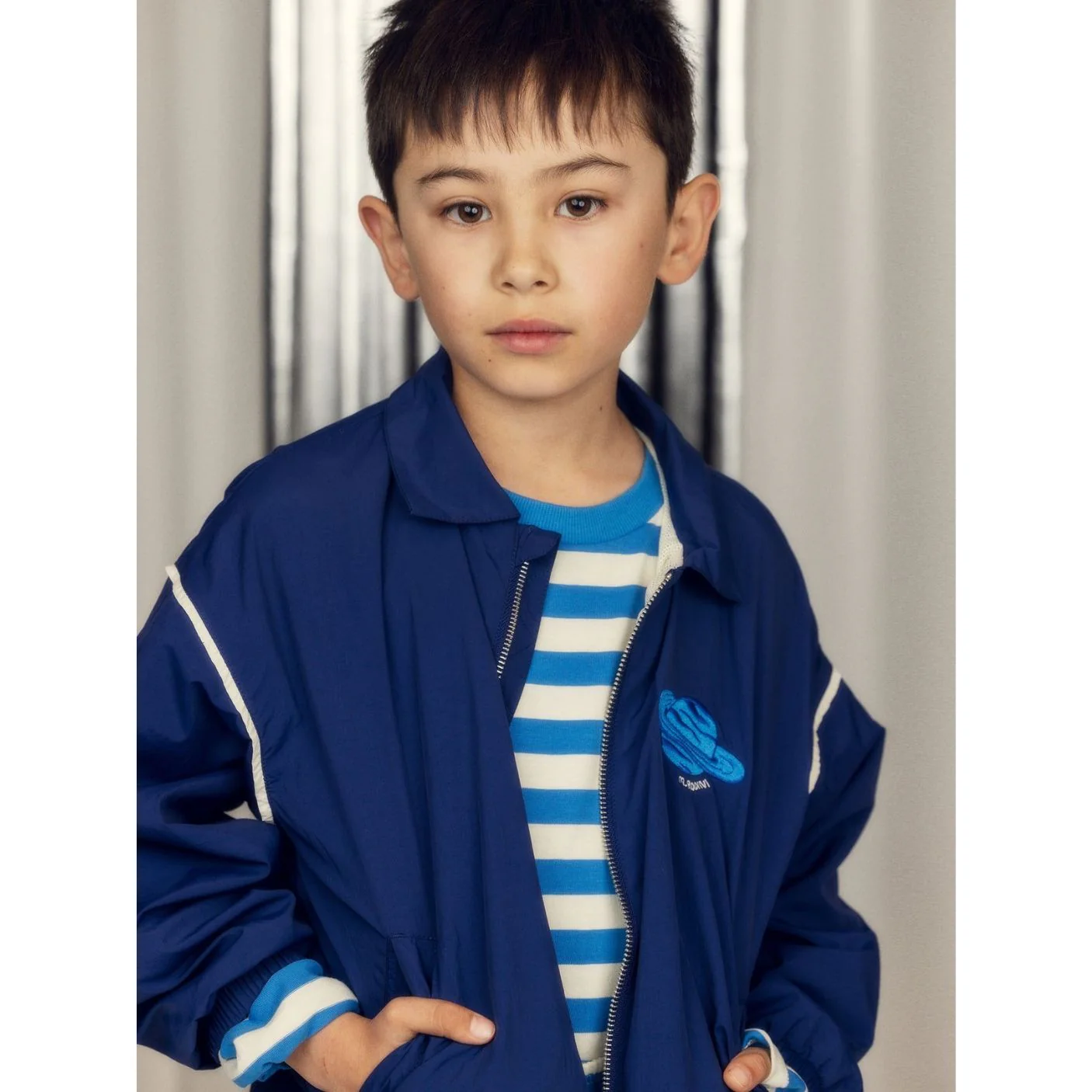 Planet Embroidered Nylon Jacket - Blue by Mini Rodini - FINAL SALE - Image 2