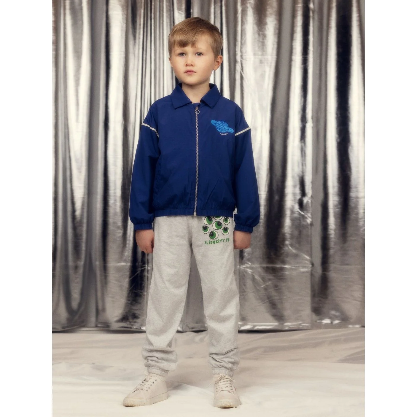 Planet Embroidered Nylon Jacket - Blue by Mini Rodini - FINAL SALE - Image 3
