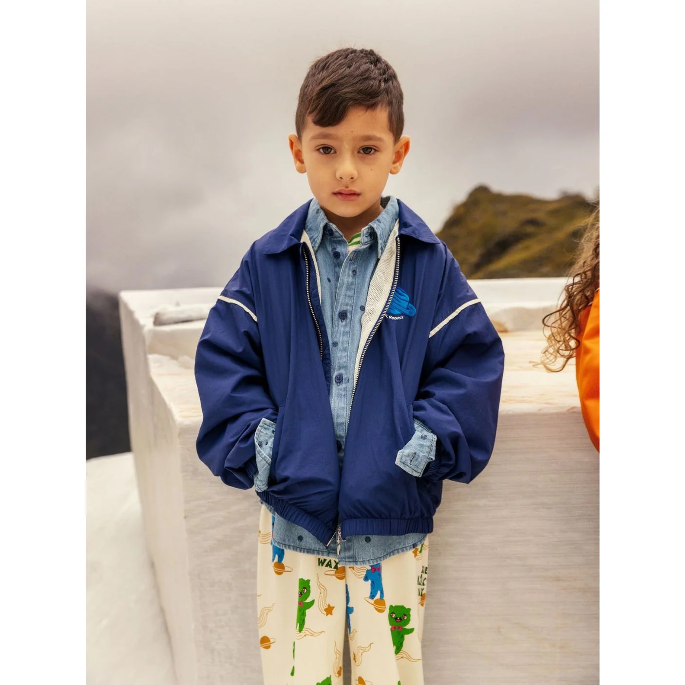 Planet Embroidered Nylon Jacket - Blue by Mini Rodini - FINAL SALE - Image 4