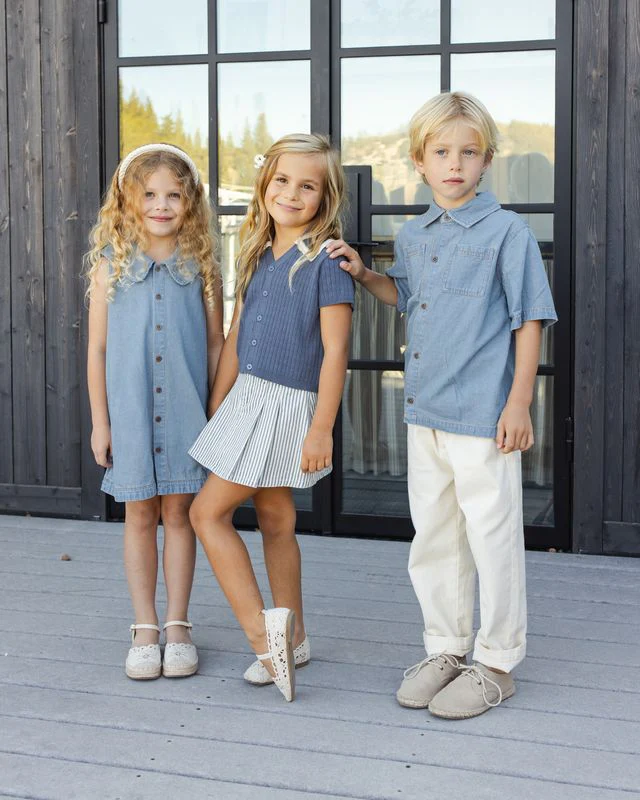Pleated Denim Skirt - Railroad Stripe by Rylee + Cru - Image 15