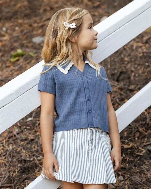 Pleated Denim Skirt - Railroad Stripe by Rylee + Cru - Image 16