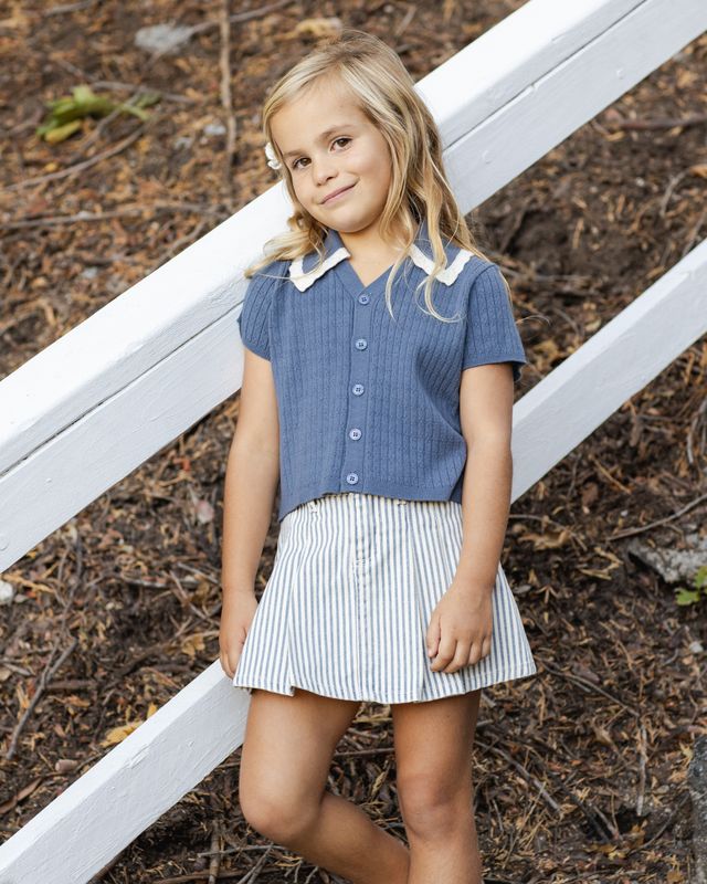 Pleated Denim Skirt - Railroad Stripe by Rylee + Cru - Image 17