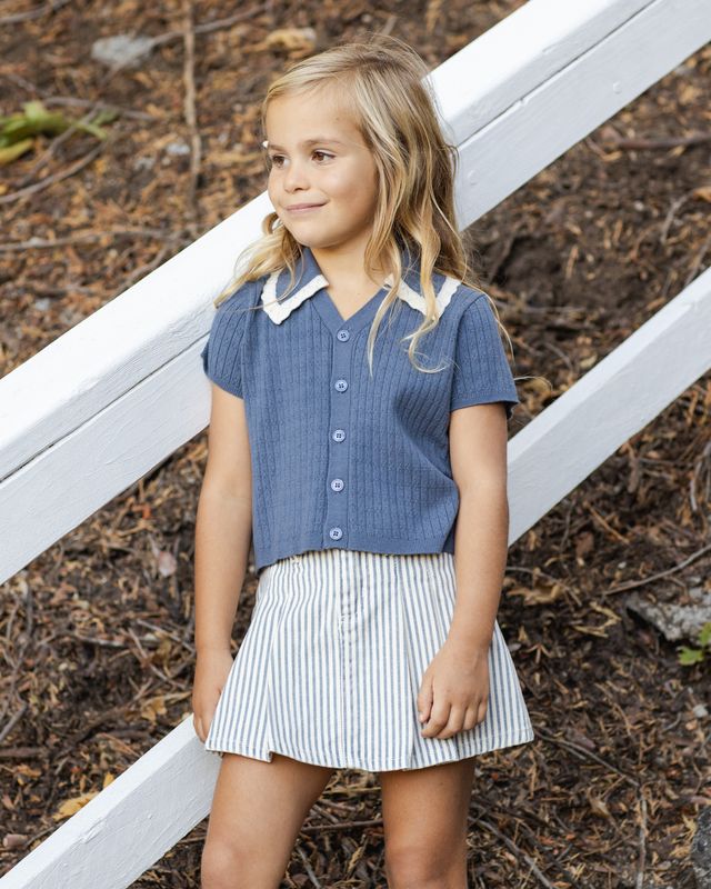 Pleated Denim Skirt - Railroad Stripe by Rylee + Cru - Image 18