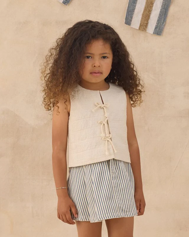 Pleated Denim Skirt - Railroad Stripe by Rylee + Cru - Image 2