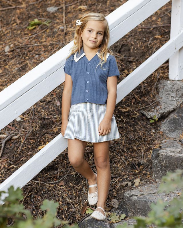 Pleated Denim Skirt - Railroad Stripe by Rylee + Cru - Image 20