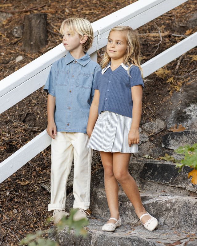 Pleated Denim Skirt - Railroad Stripe by Rylee + Cru - Image 22